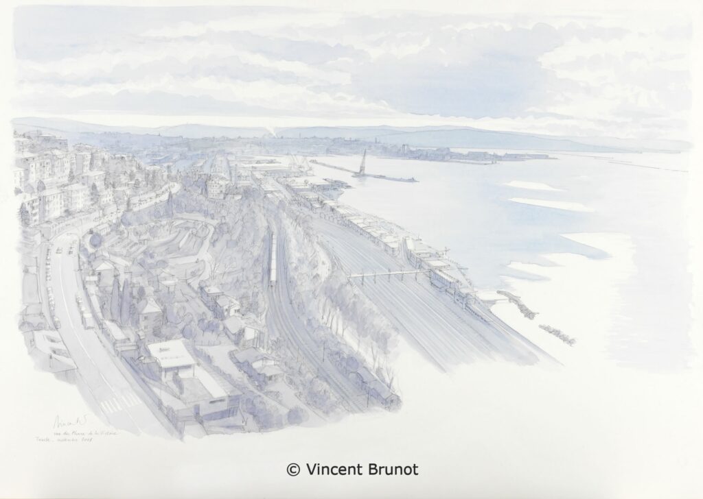 01VedutadalfarodiTrieste, Trieste - Dessin de Vincent Brunot