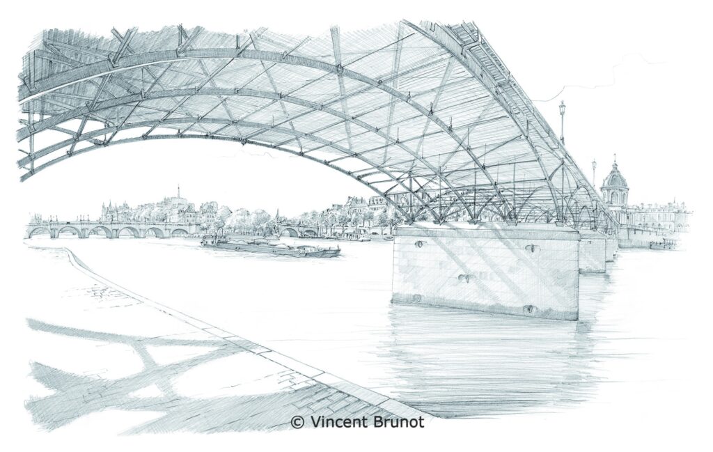 Pont des art vet galant, Paris - Dessin de Vincent Brunot