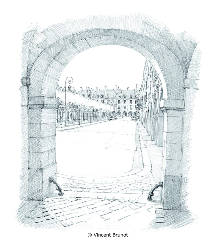 Place des voges, Paris - Dessin de Vincent Brunot