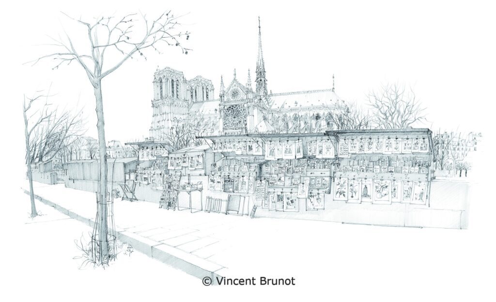 Bouquinistes, Paris - Dessin de Vincent Brunot