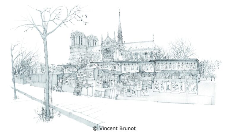 Bouquinistes, Paris - Dessin de Vincent Brunot