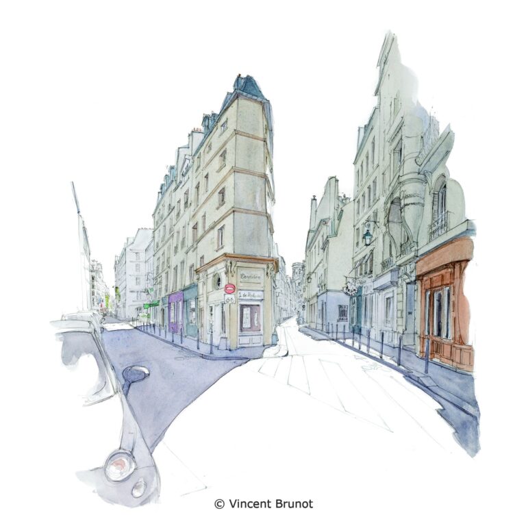 Angle rue échaudé rue de seine, Paris - Dessin de Vincent Brunot