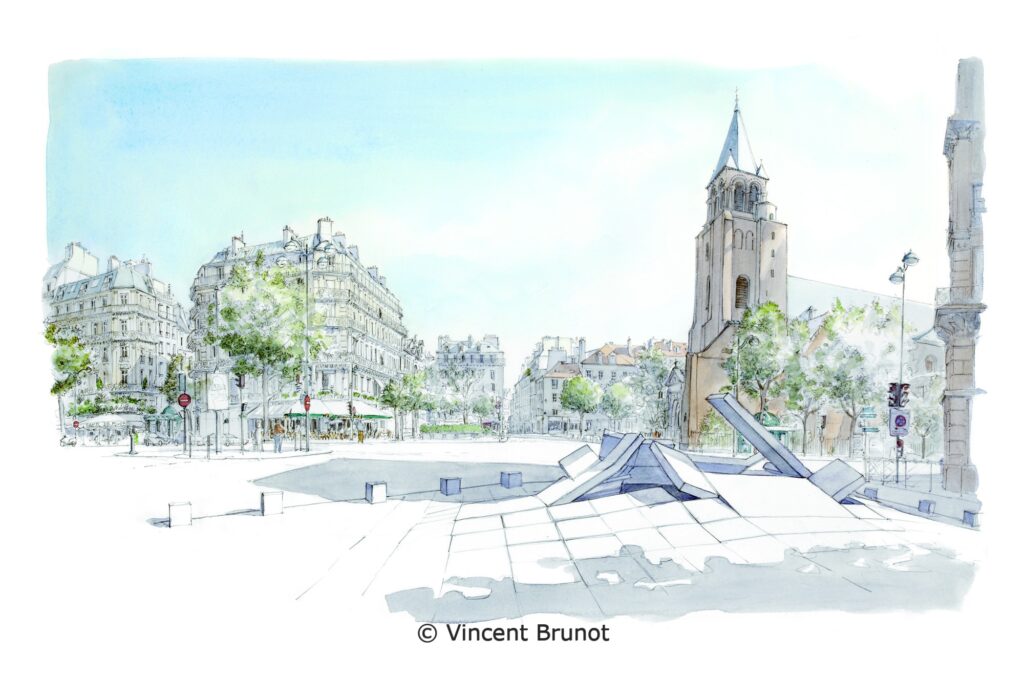 Saint germain des prés, Paris - Dessin de Vincent Brunot