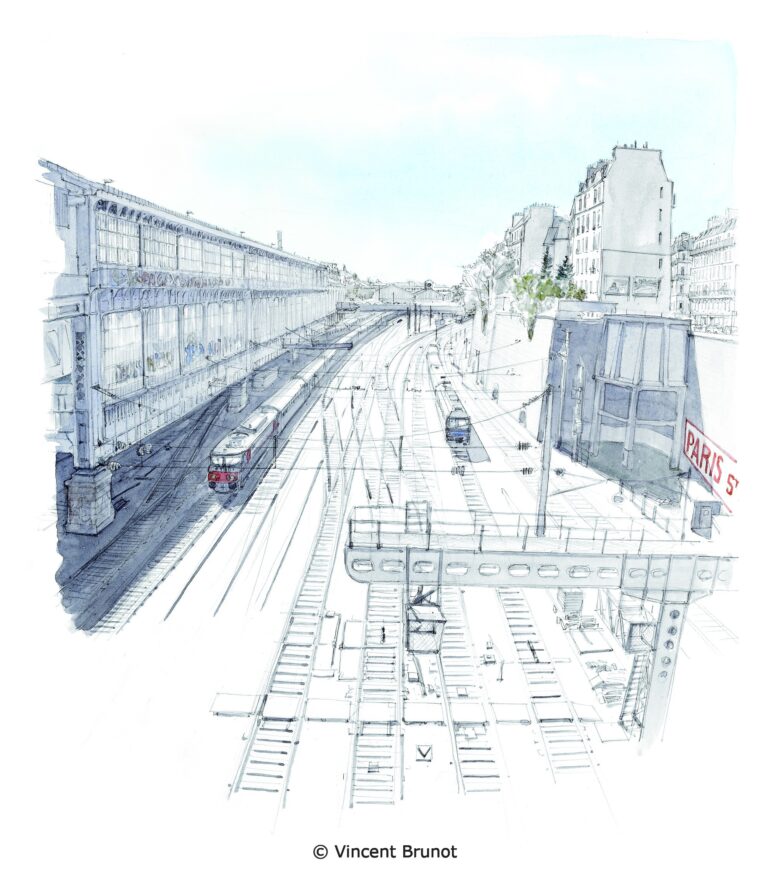 Voies ferrées bd batignolles, Paris - Dessin de Vincent Brunot