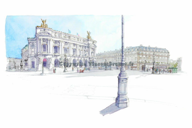 Place de l'opéra, Paris - Dessin de Vincent Brunot