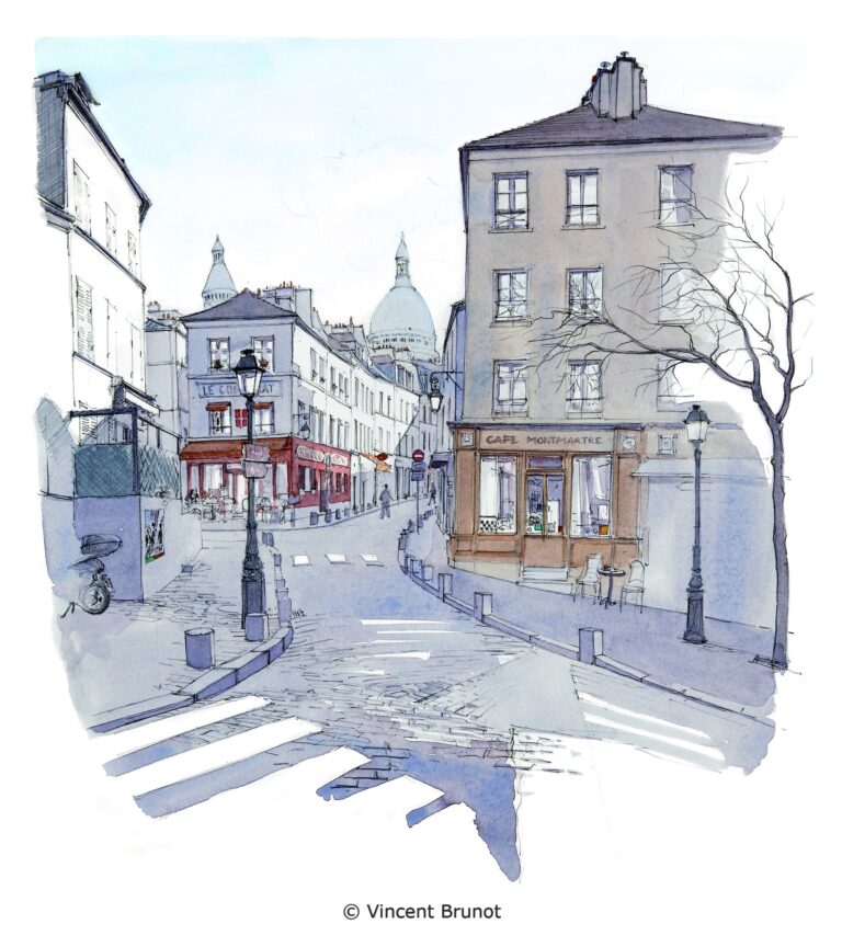 Rue Norvins, Paris - Dessin de Vincent Brunot