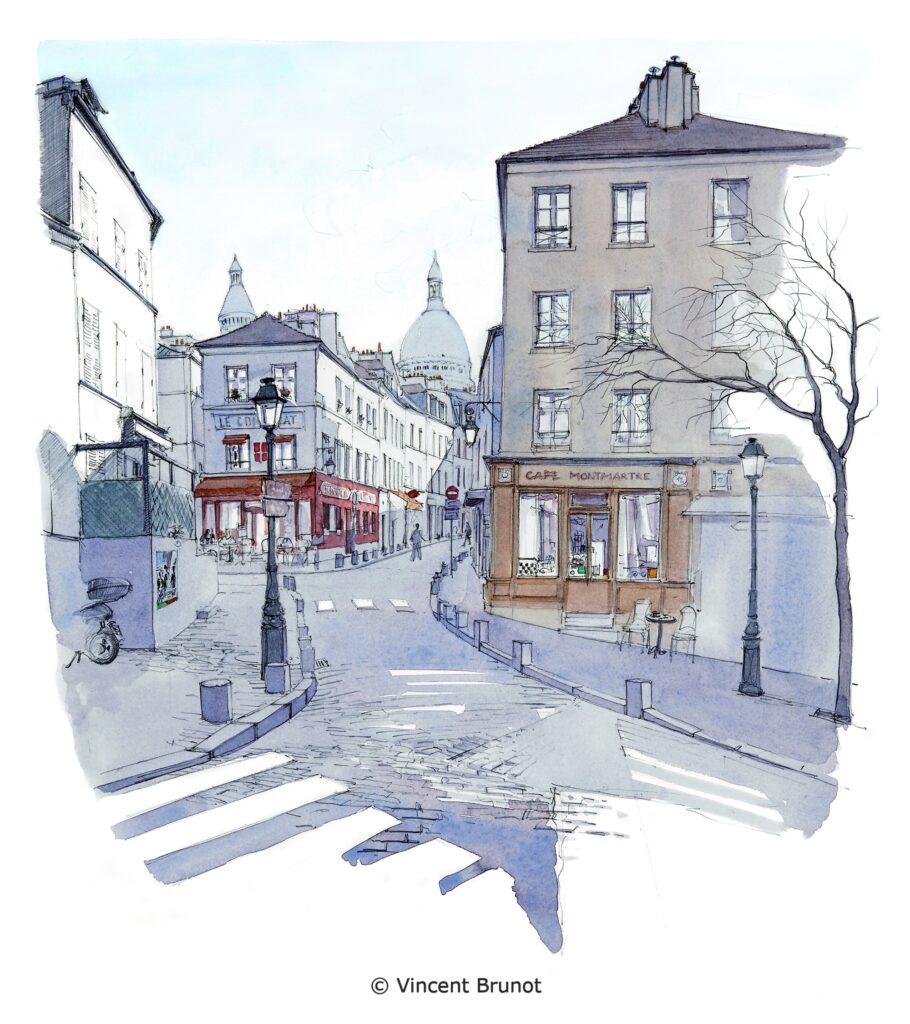 Rue Norvins, Paris - Dessin de Vincent Brunot