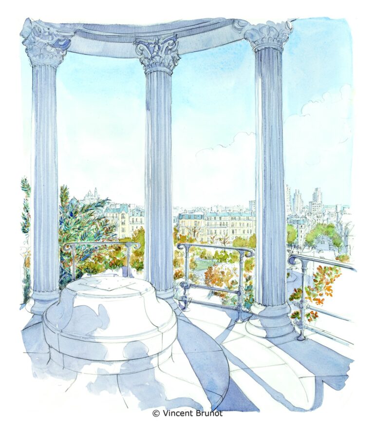 Belvédère buttes chaumont, Paris - Dessin de Vincent Brunot
