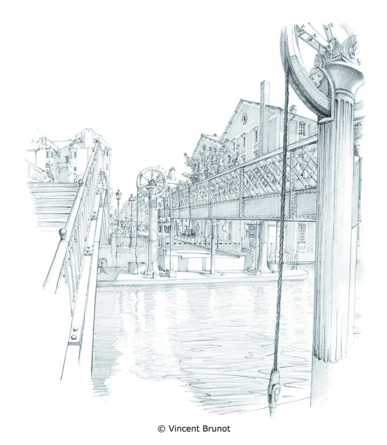 Pont levant rue de crimée, Paris - Dessin de Vincent Brunot