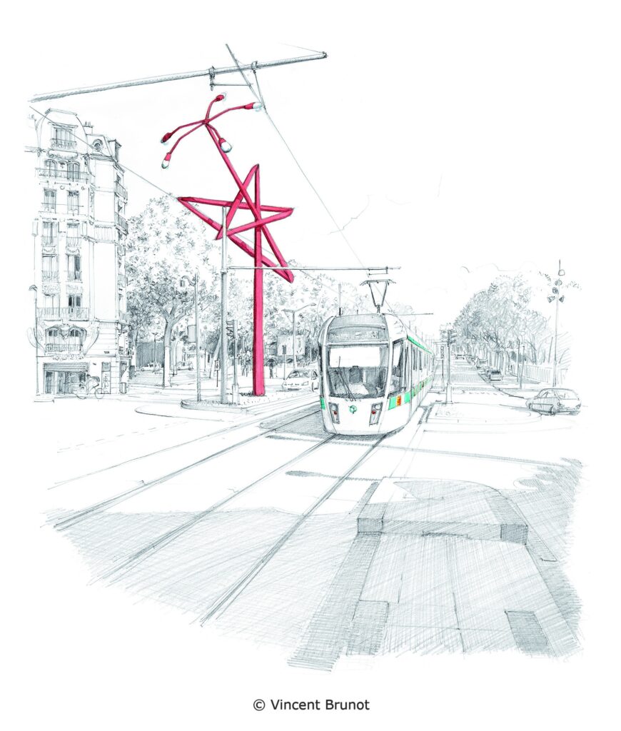 Tram porte de bagnolet, Paris - Dessin de Vincent Brunot