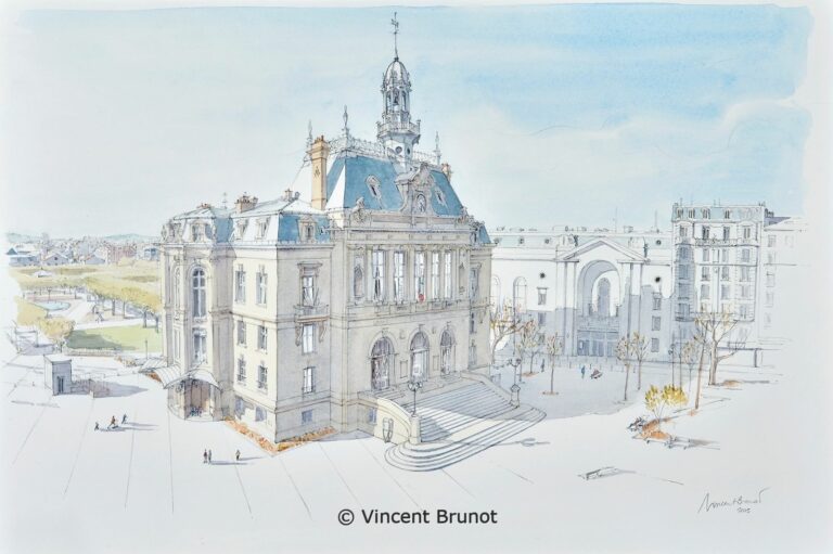 La Mairie d'Asnières sur Seine, Asnières sur Seine - Dessin de Vincent Brunot