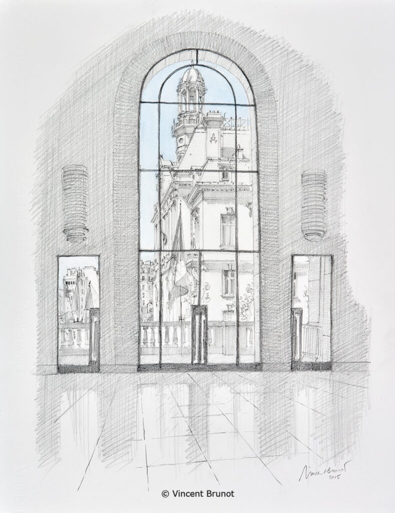 Vue Mairie Du Centre Administratif, Asnières sur Seine - Dessin de Vincent Brunot