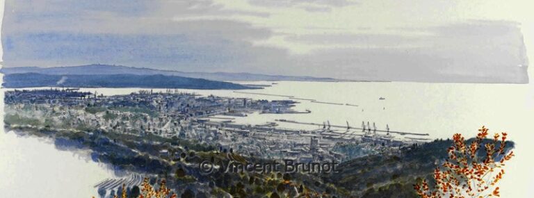 BandeauVedutadiTriestedalcarso1, Trieste - Dessin de Vincent Brunot