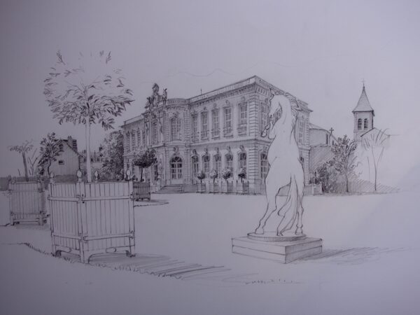 Vue du chateau d&rsquo;Asnieres avec son cheval