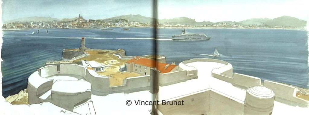 Chateaudiffvuedemarseilledelatourcentrale, Marseille - Dessin de Vincent Brunot