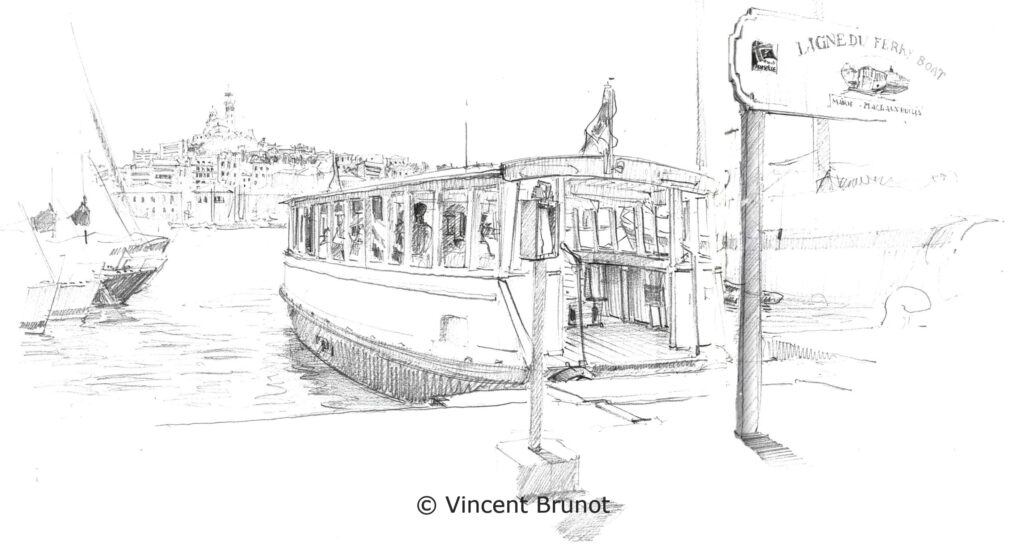 Ferryboataquaietvuegénérale, Marseille - Dessin de Vincent Brunot