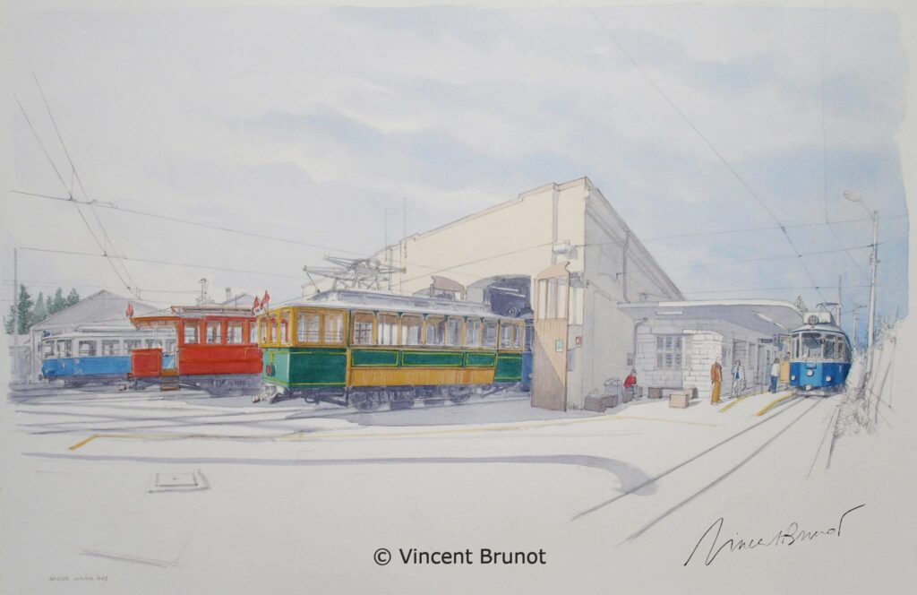 Le tram de Opicina à Trieste, Trieste - Dessin de Vincent Brunot