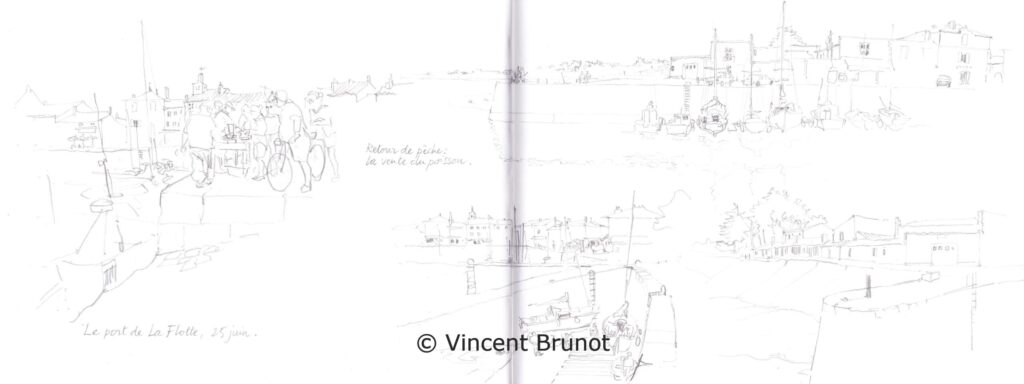 Leportdelaflottedblepages, Île de Ré - Dessin de Vincent Brunot