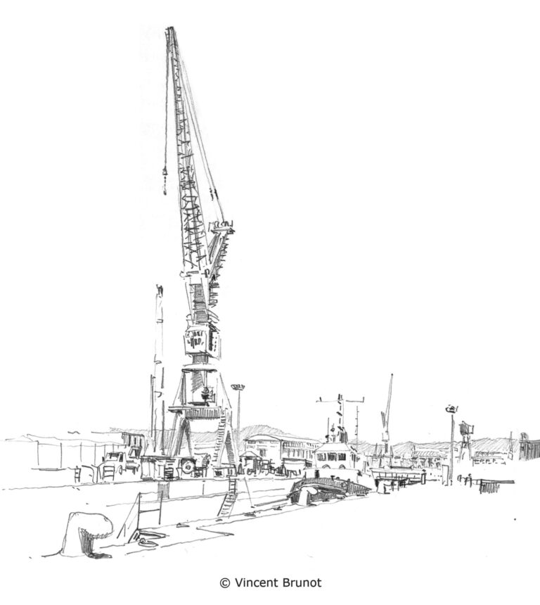 Lesdocksgrueestaqueetfortsaintjan, Marseille - Dessin de Vincent Brunot