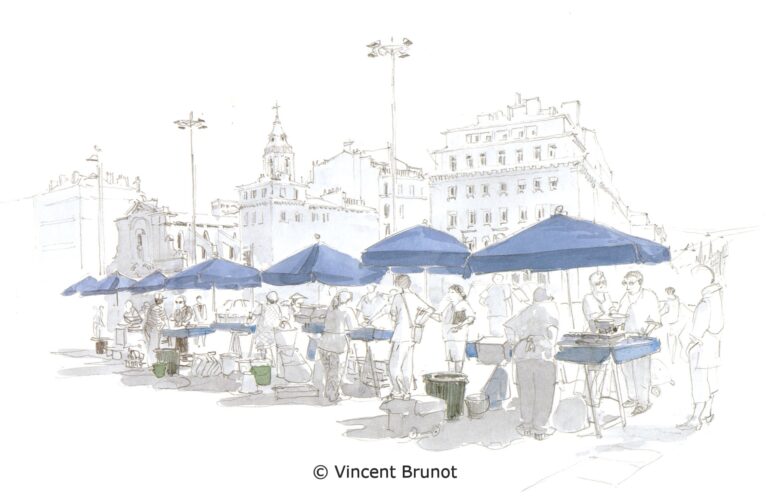 Marchépoissoncanebierre, Marseille - Dessin de Vincent Brunot
