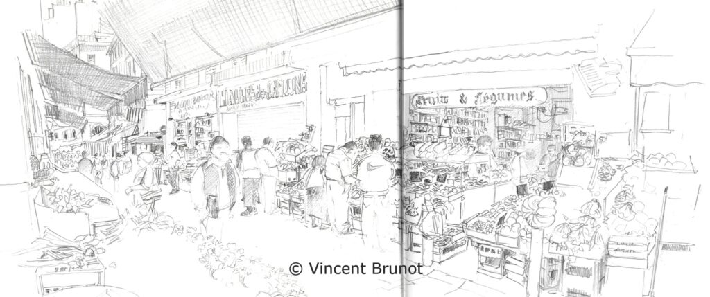Marcheruedescapucins, Marseille - Dessin de Vincent Brunot