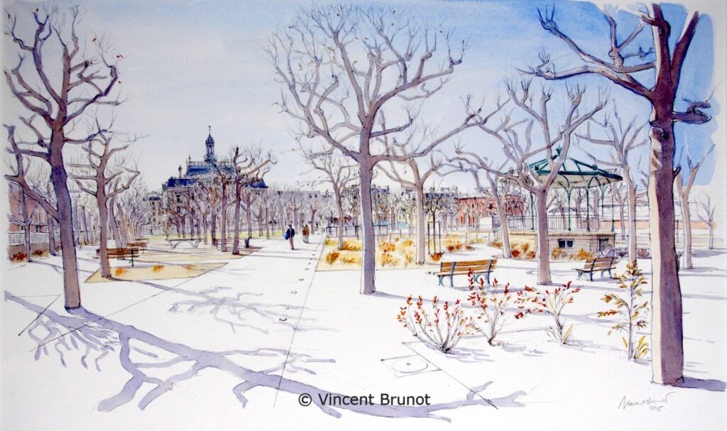 Parc de la Mairie d'Asnières, Asnières sur Seine - Dessin de Vincent Brunot