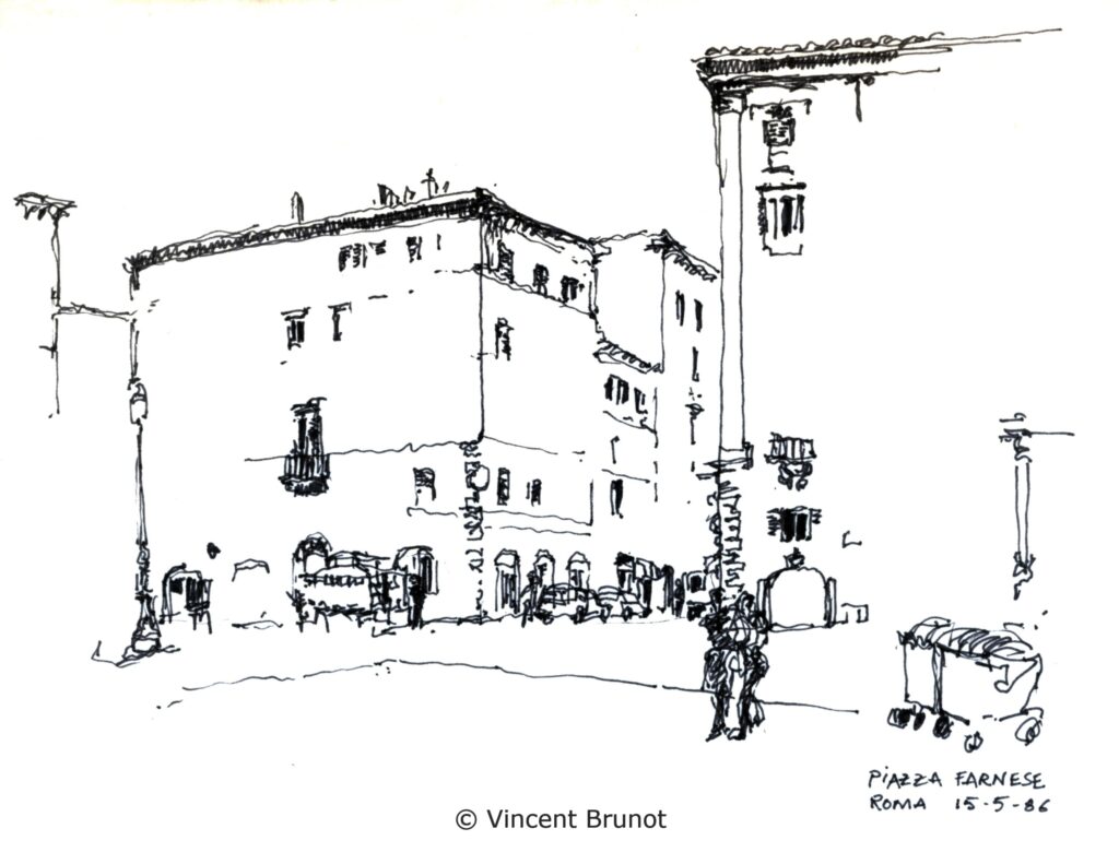 Piazzafarneze, Roma - Dessin de Vincent Brunot