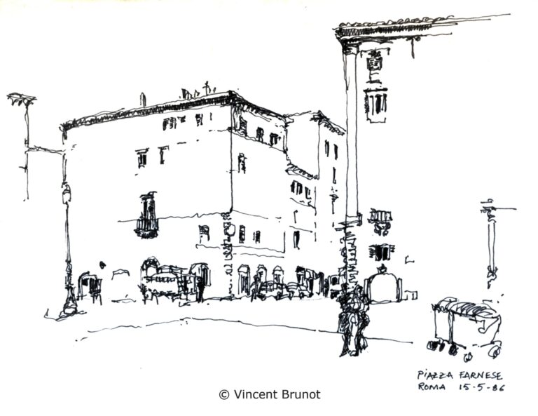 Piazzafarneze, Roma - Dessin de Vincent Brunot
