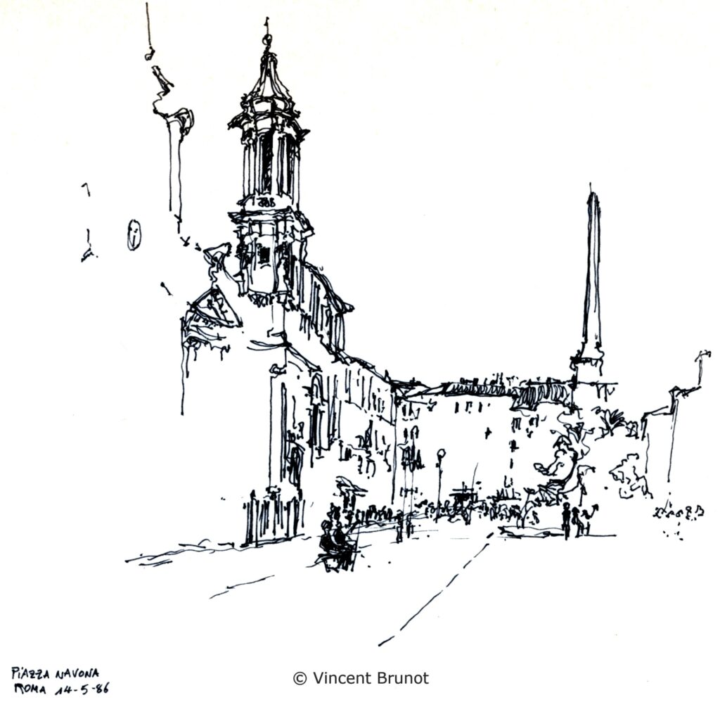 Piazzanavona, Roma - Dessin de Vincent Brunot