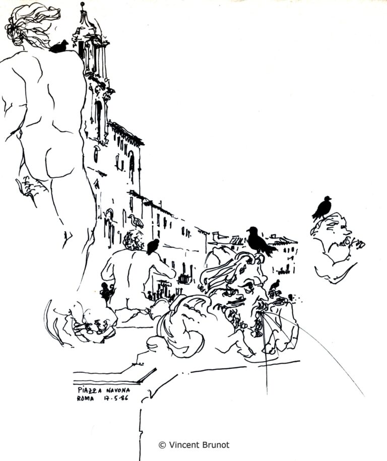 Piazzanavonafontaine, Roma - Dessin de Vincent Brunot