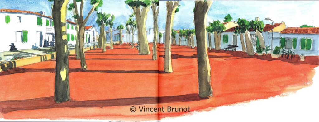 Placedeleglisedeloix, Île de Ré - Dessin de Vincent Brunot