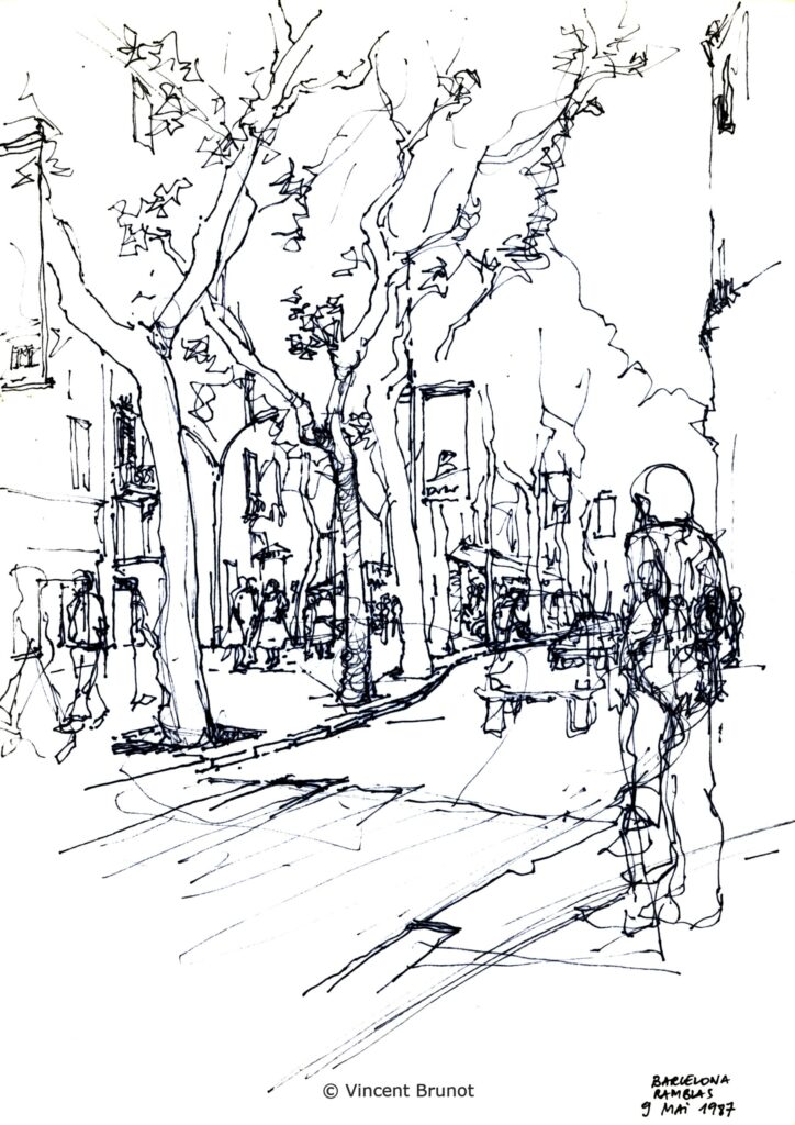 Ramblas, Barcelone - Dessin de Vincent Brunot