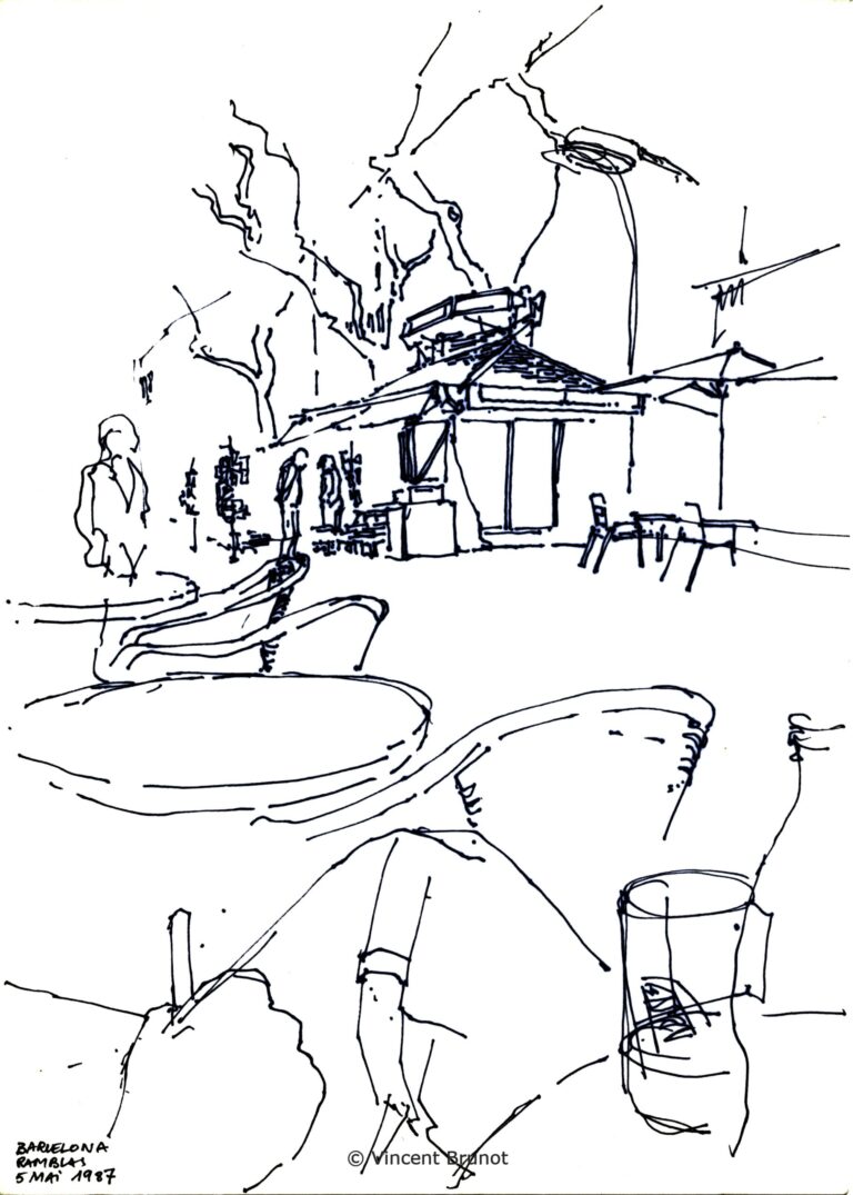 Ramblasdeterrasse, Barcelone - Dessin de Vincent Brunot