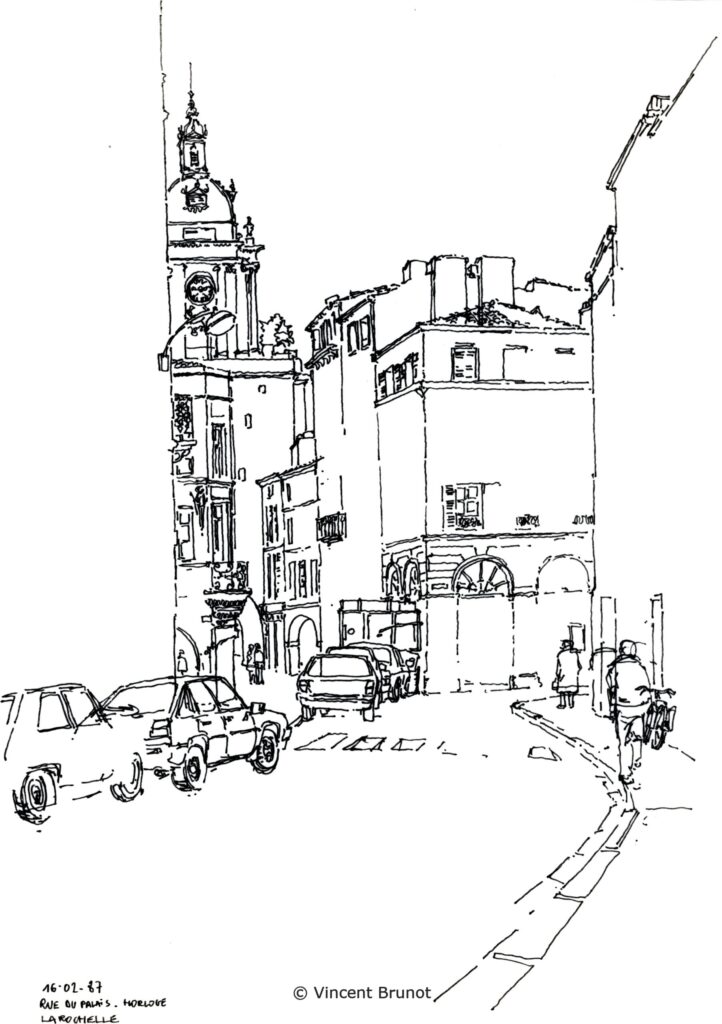 Ruedupalaishorloge, La Rochelle - Dessin de Vincent Brunot