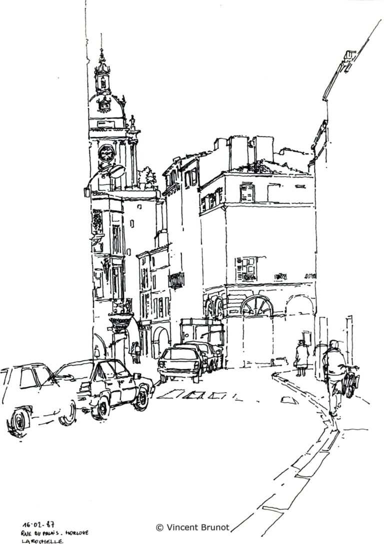 Ruedupalaishorloge, La Rochelle - Dessin de Vincent Brunot