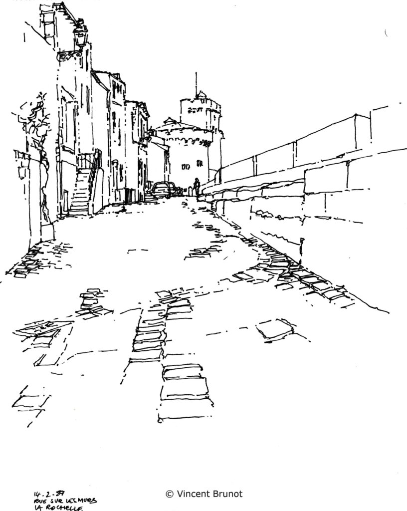 Ruesurlesmurs, La Rochelle - Dessin de Vincent Brunot