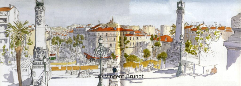 Sortiedelagarevuegenerale, Marseille - Dessin de Vincent Brunot