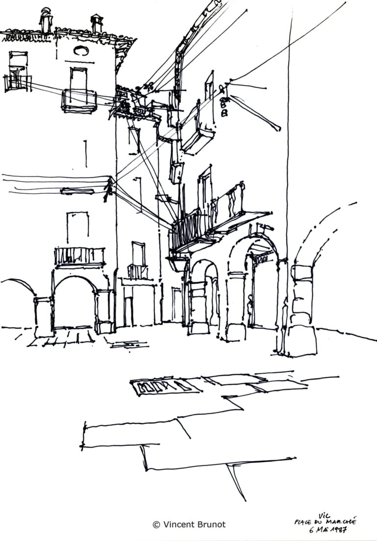 Vicplacedumarché, Barcelone - Dessin de Vincent Brunot