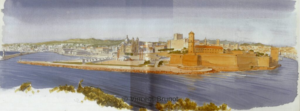 Vuedes jardin du pharo des docks, Marseille - Dessin de Vincent Brunot