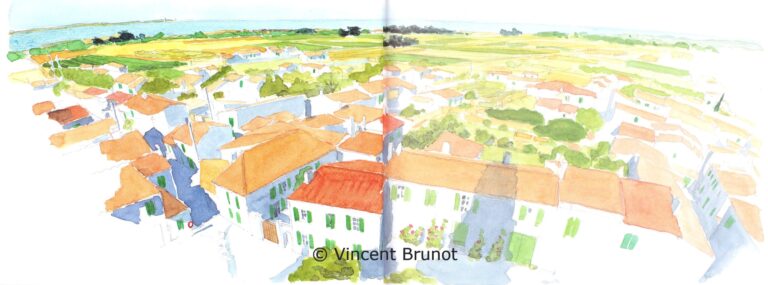 Vueduclochersaintemarie, Île de Ré - Dessin de Vincent Brunot