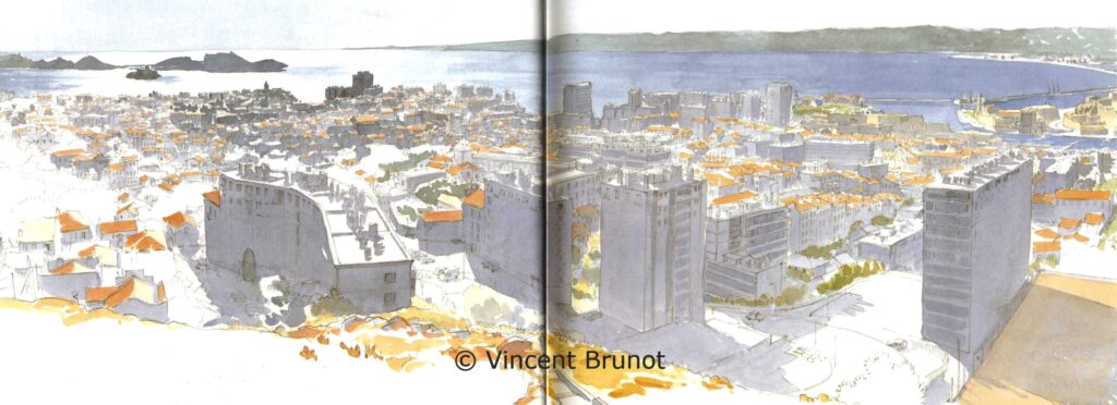 Vuedurocherdenotredamedelagarde, Marseille - Dessin de Vincent Brunot